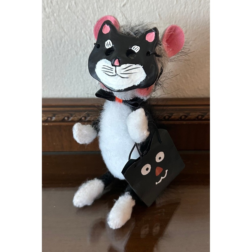 Annalee 2005 Halloween Mouse in Black Cat Costume Mask Trick or Treat Bag 6"